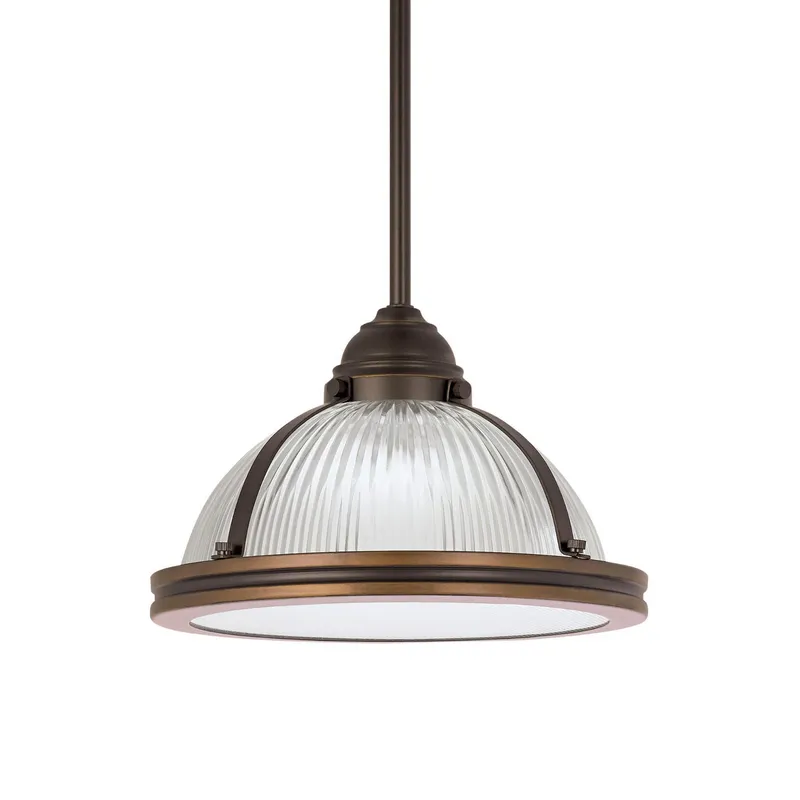Pratt Street Prismatic One Light Pendant LED Contemporary 7.25" Height Steel Round Clear Textured Shade in Autumn Bronze