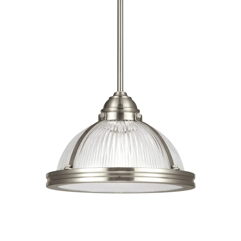 Pratt Street Prismatic One Light Pendant LED Contemporary 7.25" Height Steel Round Clear Textured Shade in Brushed Nickel
