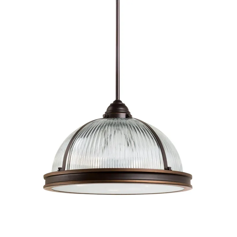 Pratt Street Prismatic Three Light Pendant LED Contemporary 10" Height Steel Round Clear Textured Shade in Autumn Bronze