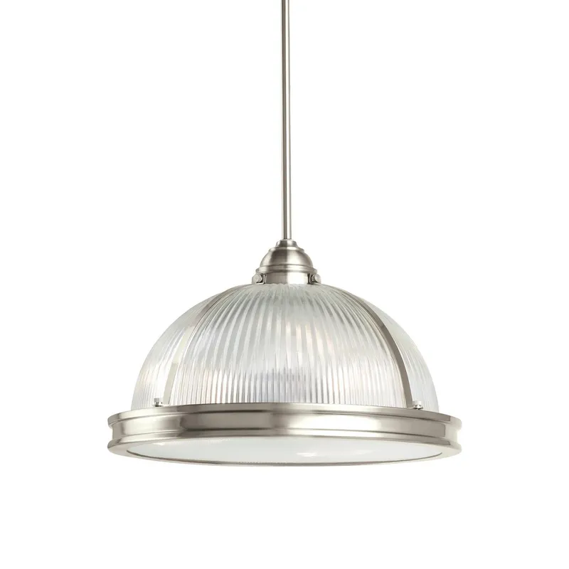 Pratt Street Prismatic Three Light Pendant LED Contemporary 10" Height Steel Round Clear Textured Shade in Brushed Nickel