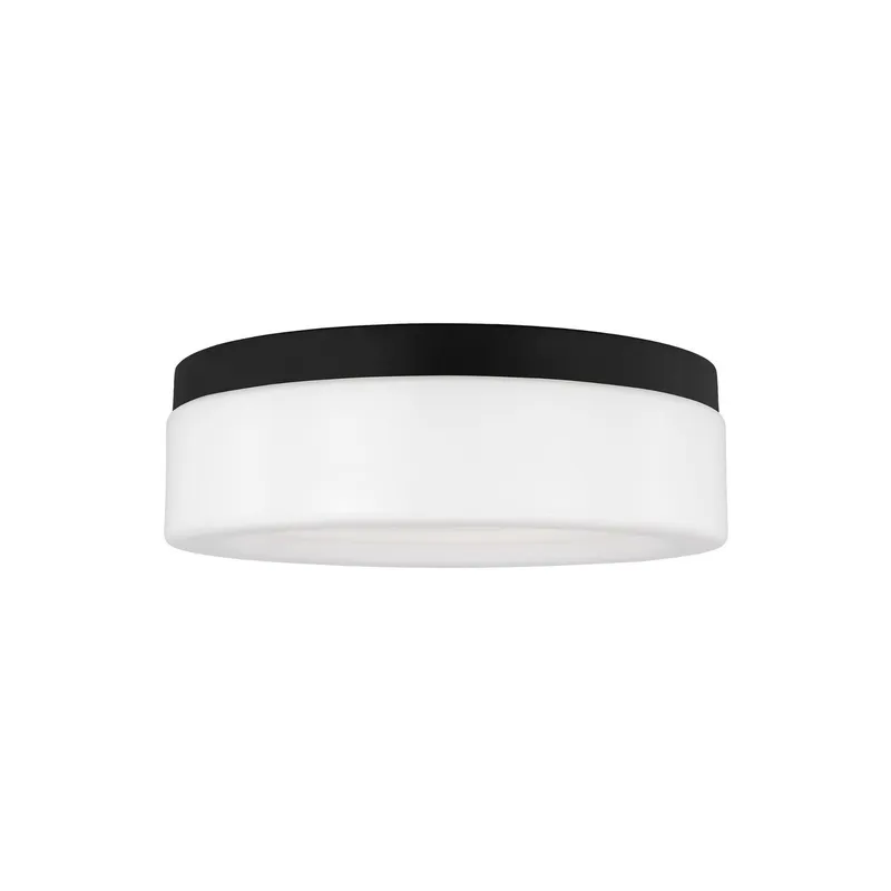Rhett Medium Ceiling Flush Mount Modern Fixture 12" Width 3.75" Height Steel Round Etched / White Inside Shade in Midnight Black
