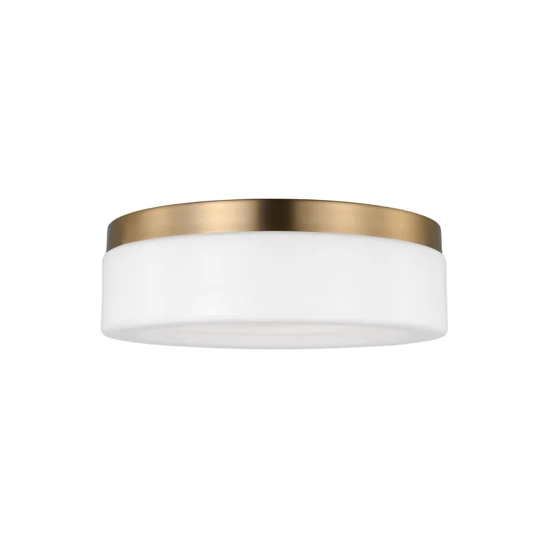 Rhett Medium Ceiling Flush Mount Modern Fixture 12" Width 3.75" Height Steel Round Etched / White Inside Shade in Satin Brass