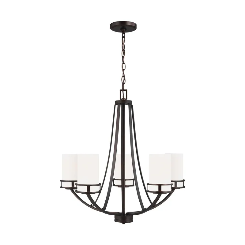 Robie Five Light Chandelier LED Transitional 23.375" Height Steel Round Etched / White Inside Shade in Bronze
