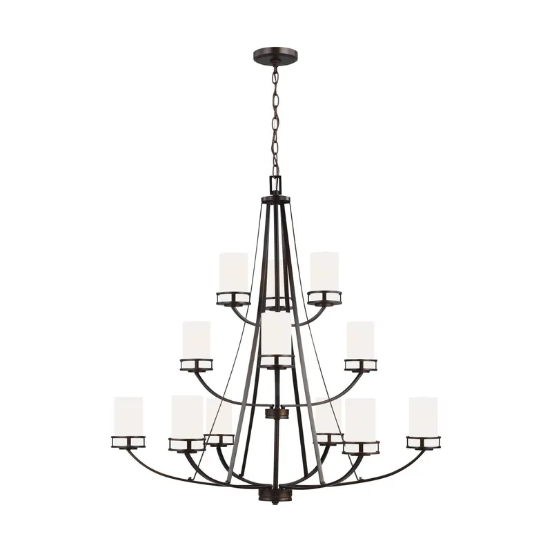 Robie Twelve Light Chandelier LED Transitional 40.625" Height Steel Round Etched / White Inside Shade in Bronze