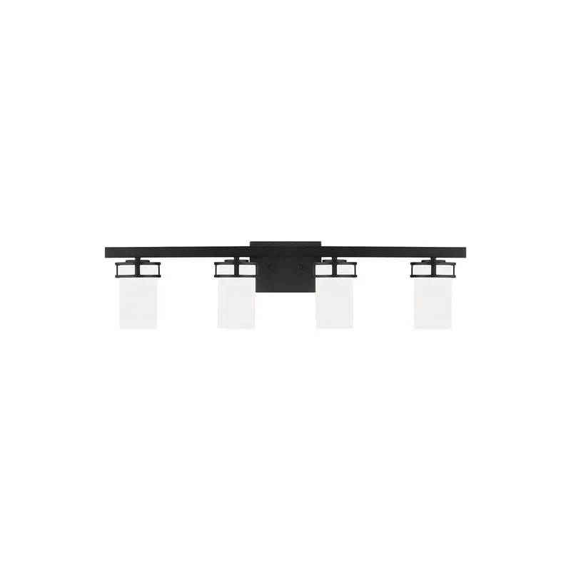 Robie Four Light Wall / Bath LED Transitional Fixture 34" Width 8.125" Height Steel Round Etched White Inside Shade in Midnight Black