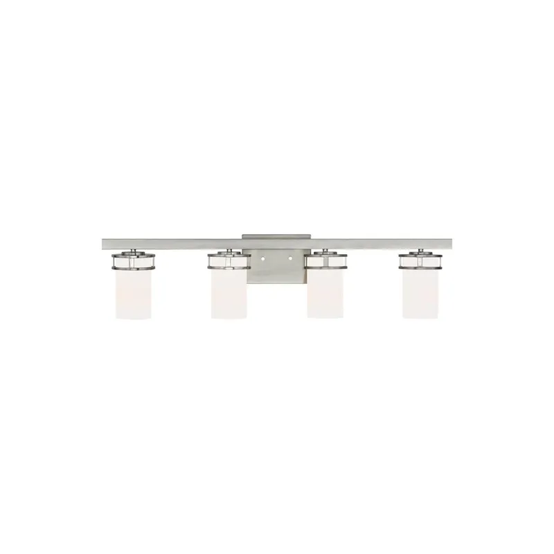 Robie Four Light Wall / Bath LED Transitional Fixture 34" Width 8.125" Height Steel Round Etched White Inside Shade in Brushed Nickel