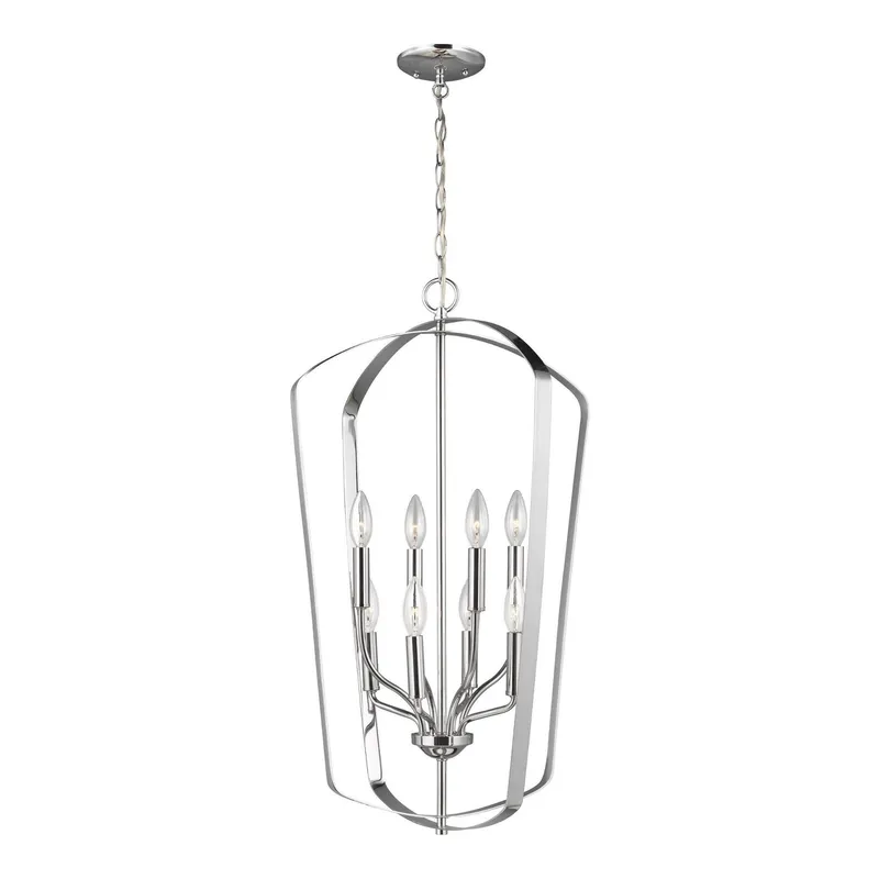 Romee Large Eight Light Hall / Foyer LED Transitional Pendant 30" Height Steel in Chrome