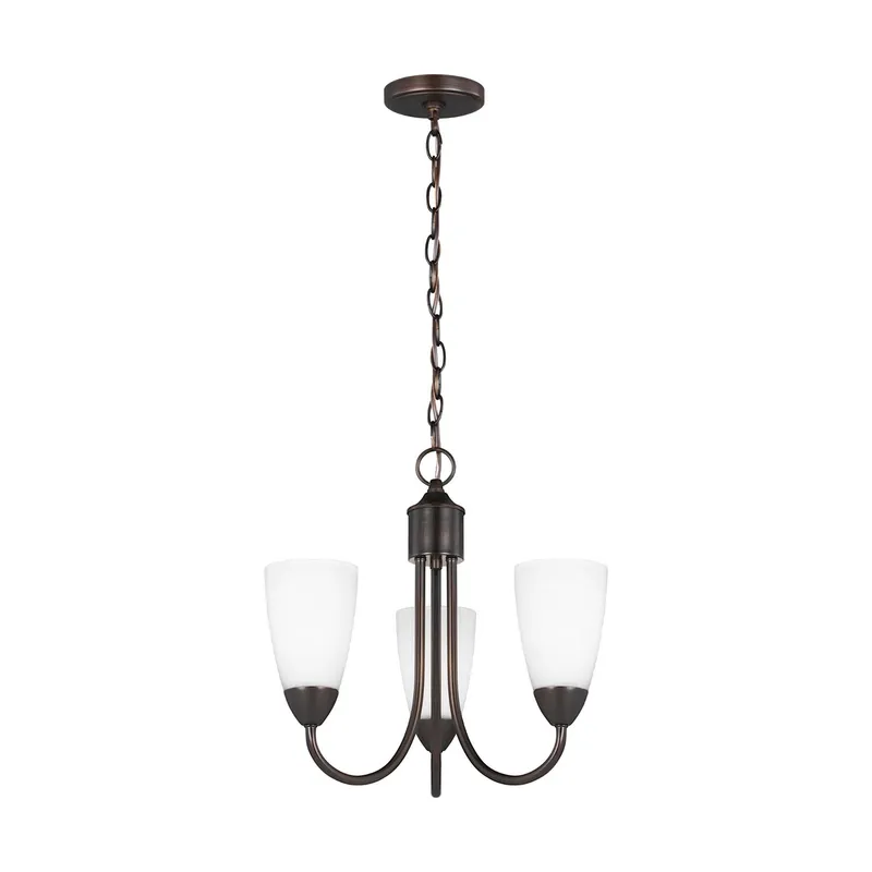Seville Three Light Chandelier LED Transitional 15.75" Height Steel Round Etched / White Inside Shade in Bronze