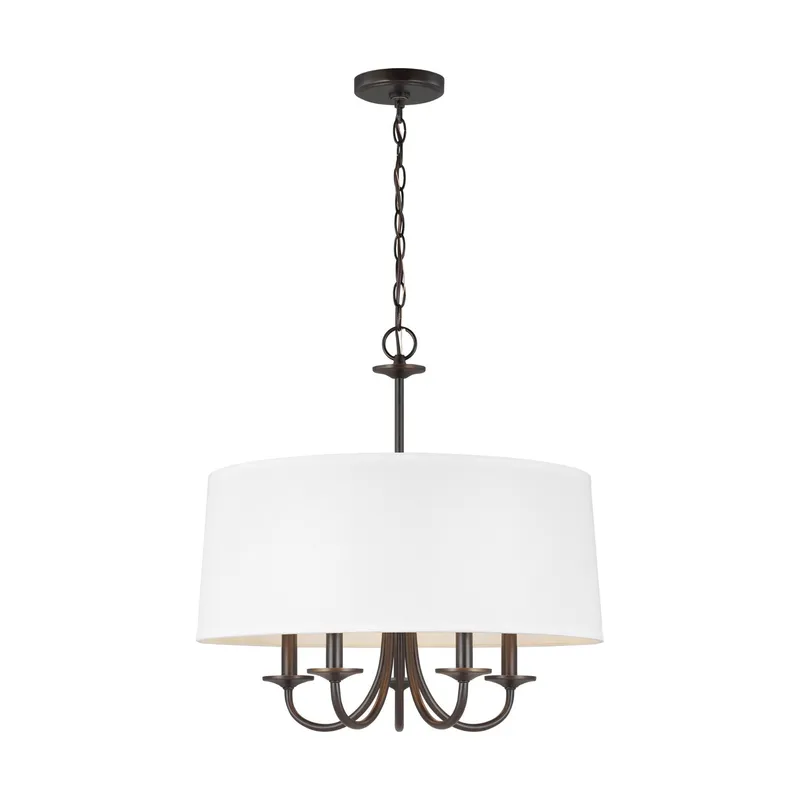 Seville Five Light Shade Chandelier LED Transitional 22.125" Height Steel Round White Linen in Bronze