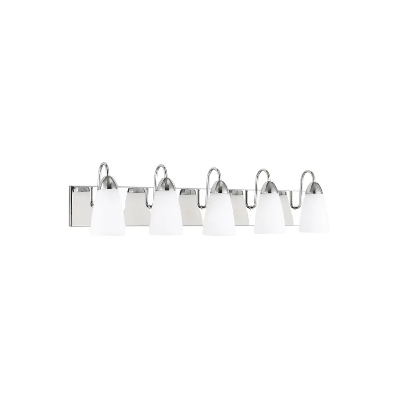 Seville Five Light Wall / Bath LED Transitional Fixture 35.875" Width 8.5" Height Steel Round Etched White Inside Shade in Chrome