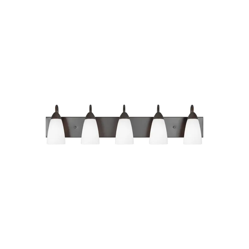 Seville Five Light Wall / Bath LED Transitional Fixture 35.875" Width 8.5" Height Steel Round Etched White Inside Shade in Bronze
