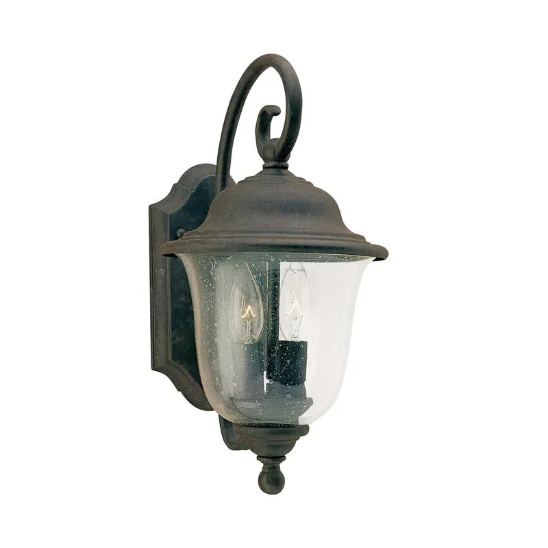 Trafalgar Two Light Outdoor Wall Lantern LED Traditional Fixture 7.5" Width 14.75" Height Aluminum Round Clear Seeded Shade in Oxidized Bronze