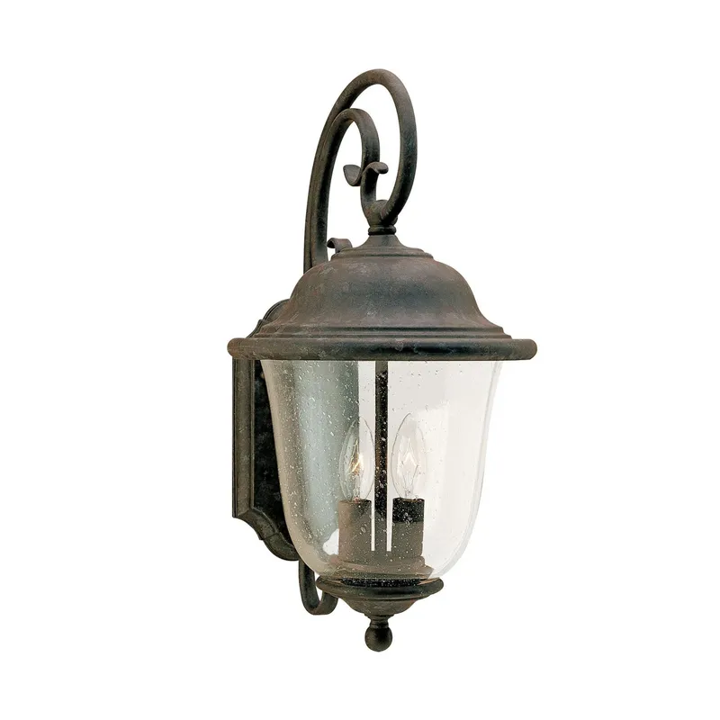 Trafalgar Two Light Outdoor Wall Lantern LED Traditional Fixture 9" Width 18" Height Aluminum Round Clear Seeded Shade in Oxidized Bronze
