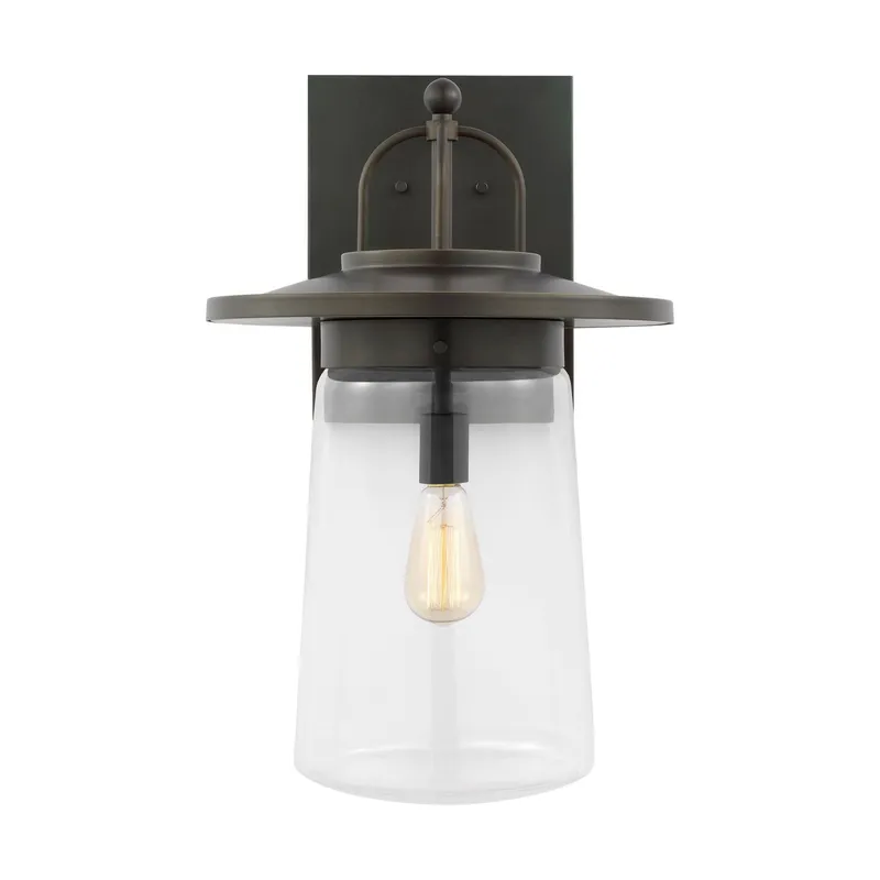Tybee Extra Large One Light Outdoor Wall Lantern Casual Fixture 12" Width 22.25" Height Aluminum Round Clear Shade in Antique Bronze
