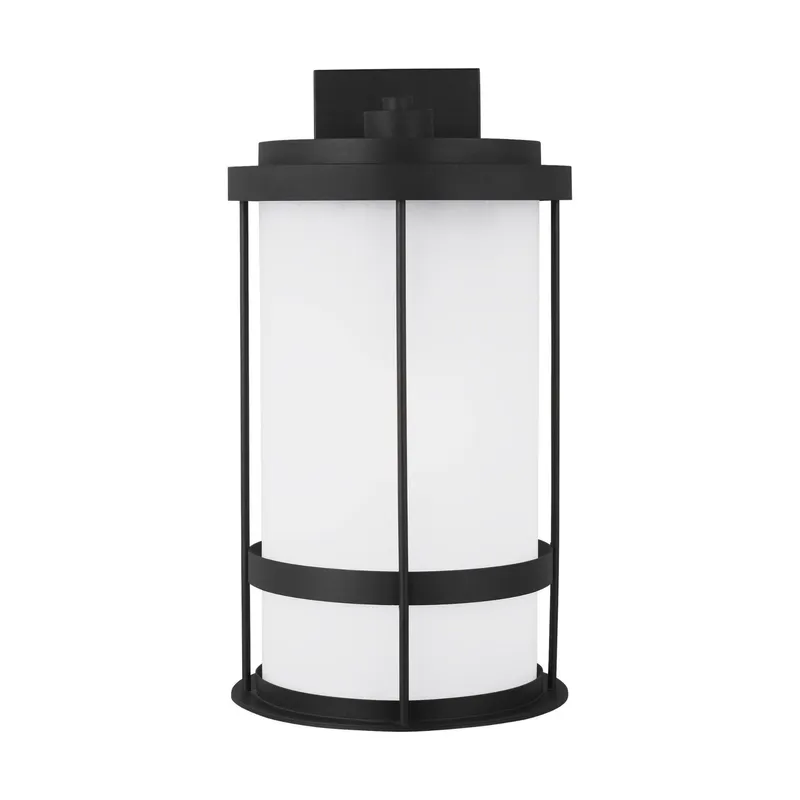 Wilburn Extra Large One Light Outdoor Wall Lantern LED Transitional Fixture 12.625" Width 24" Height Aluminum Round Satin Etched Shade in Black