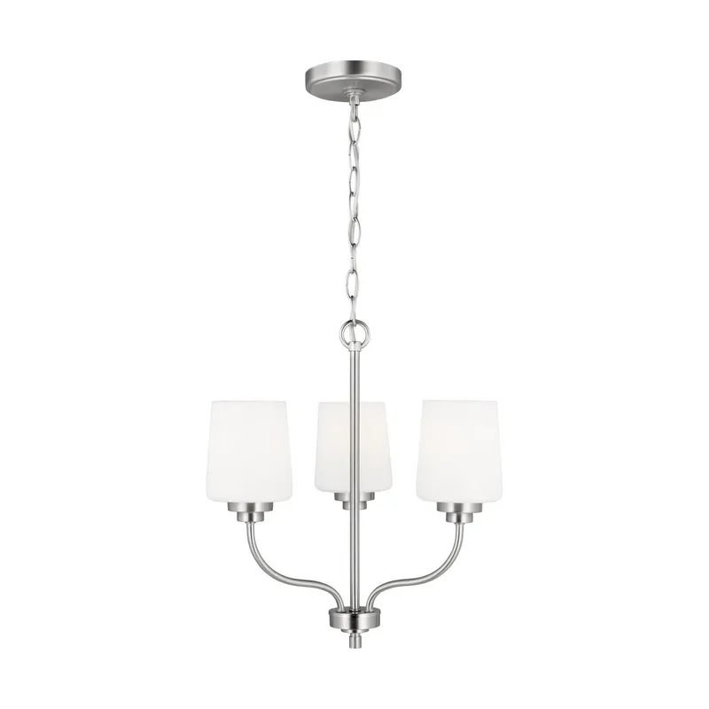 Windom Three Light Chandelier LED Traditional 18" Width 16.5" Height Steel Round Etched / White Inside Shade in Brushed Nickel