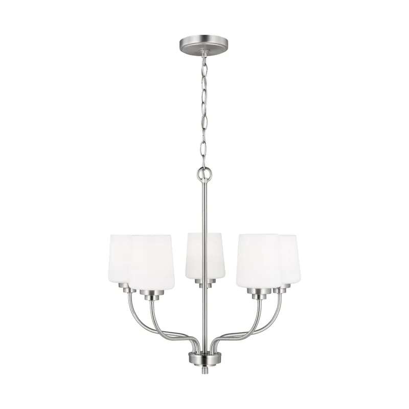 Windom Five Light Chandelier Traditional 20" Width 19.75" Height Steel Round Etched / White Inside Shade in Brushed Nickel