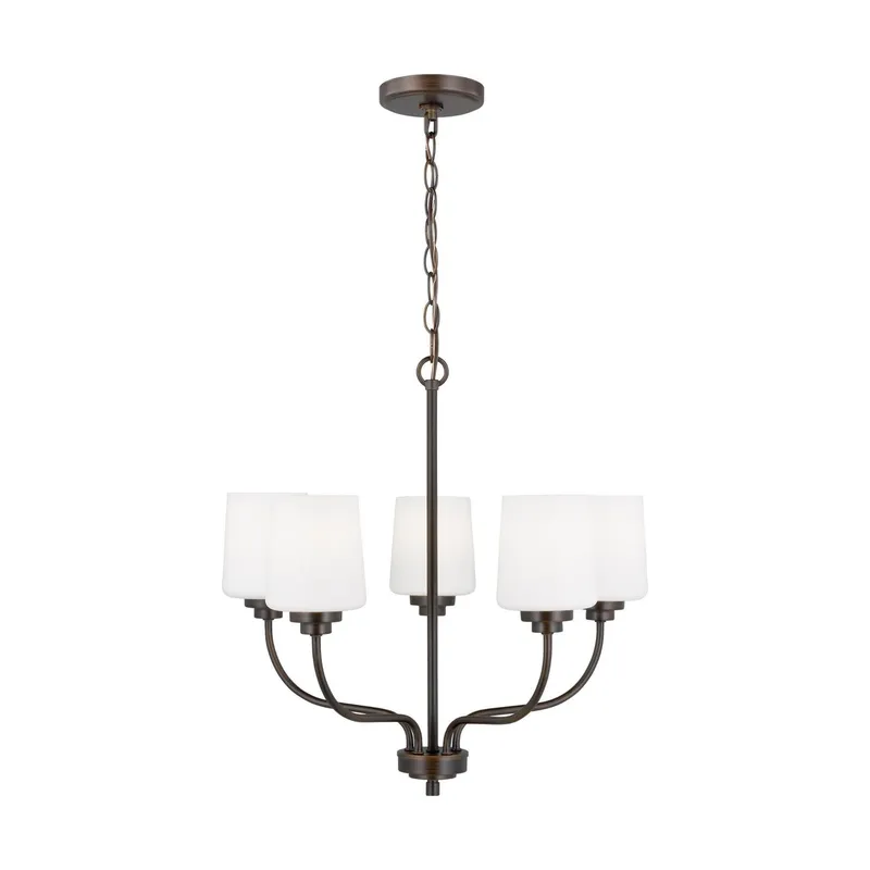Windom Five Light Chandelier LED Traditional 20" Width 19.75" Height Steel Round Etched / White Inside Shade in Bronze