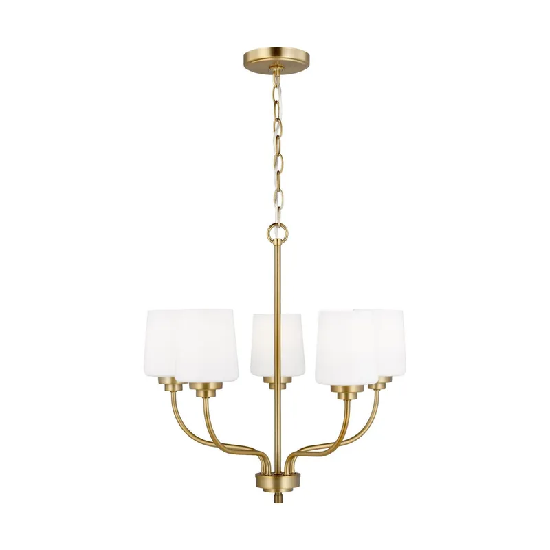 Windom Five Light Chandelier LED Traditional 20" Width 19.75" Height Steel Round Etched / White Inside Shade in Satin Brass