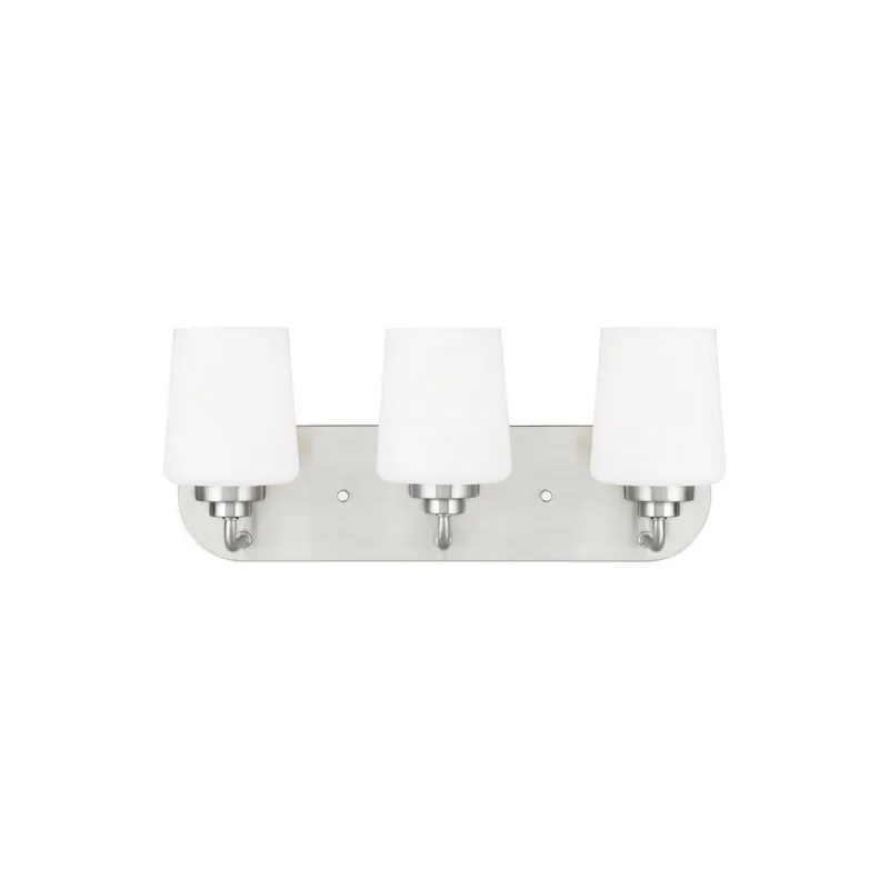 Windom Three Light Wall / Bath LED Traditional Fixture 18" Width 7.5" Height Steel Round Etched White Inside Shade in Brushed Nickel