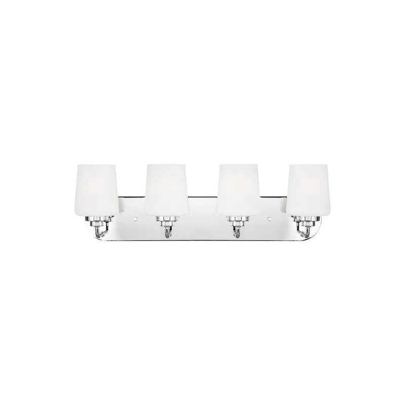 Windom Four Light Wall / Bath LED Traditional Fixture 24.375" Width 7.5" Height Steel Round Etched White Inside Shade in Chrome