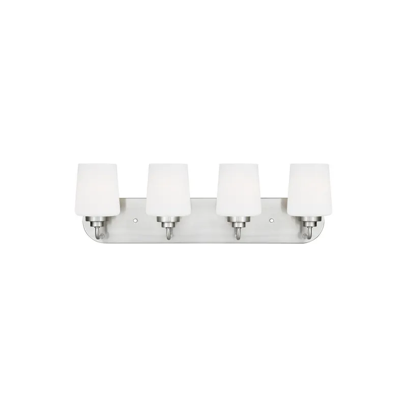Windom Four Light Wall / Bath LED Traditional Fixture 24.375" Width 7.5" Height Steel Round Etched White Inside Shade in Brushed Nickel