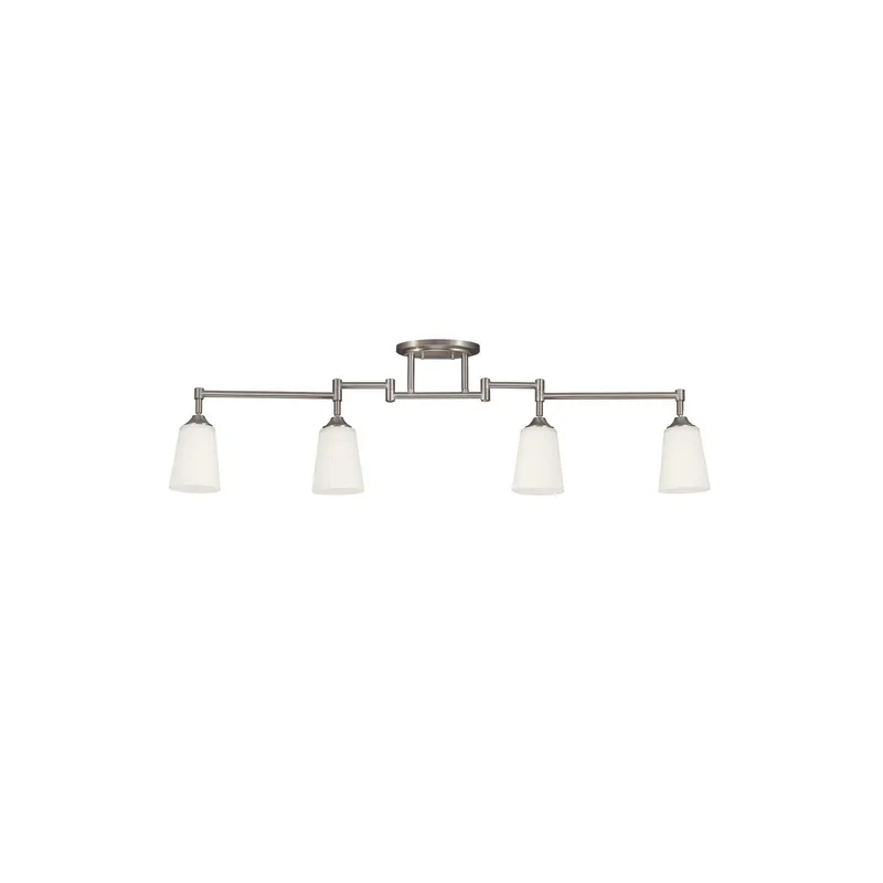 Four Light Track Lighting Kit Transitional Fixture 4.75" Width 13.25" Height Steel Round Satin White Shade in Brushed Nickel