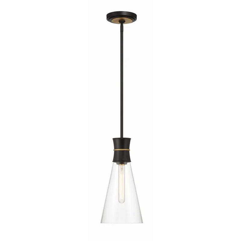 Quinn 7'' Matte Black + Textured Gold Pendant Black 7"W x 14"H x 7"D