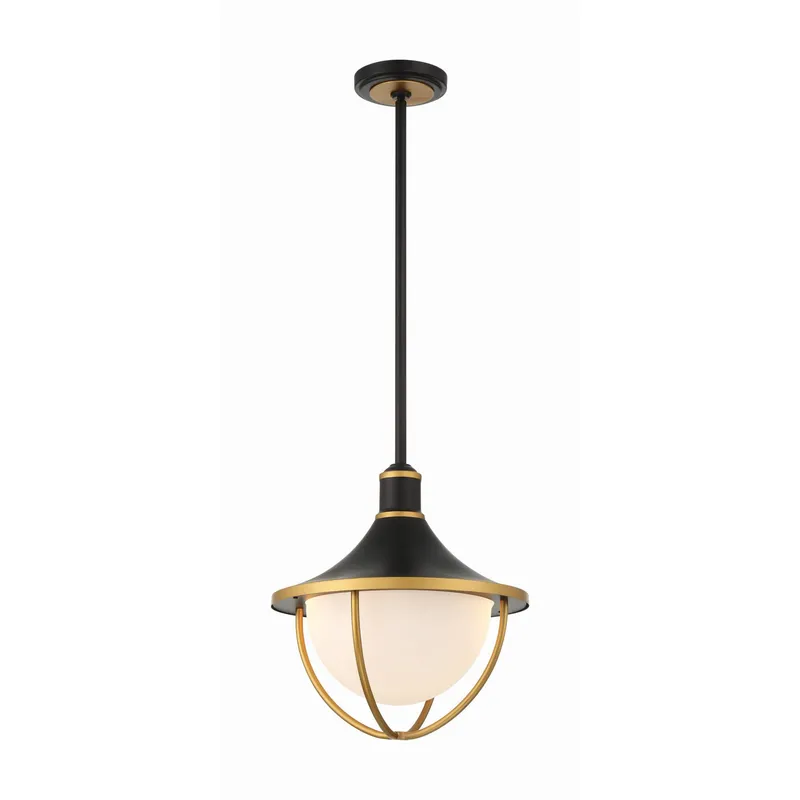 Atlas 16.5'' Matte Black + Textured Gold Outdoor Pendant Black 16.5"W x 17"H x 16.5"D