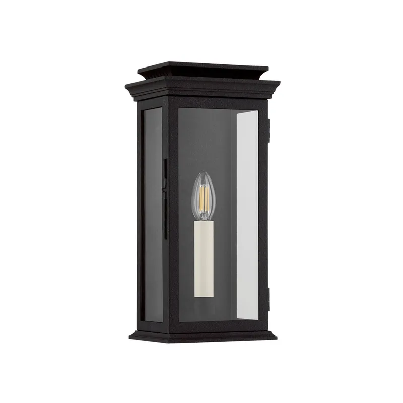 Louie 1-Light Exterior Wall Sconce in Forged Iron 7W x 14.5H