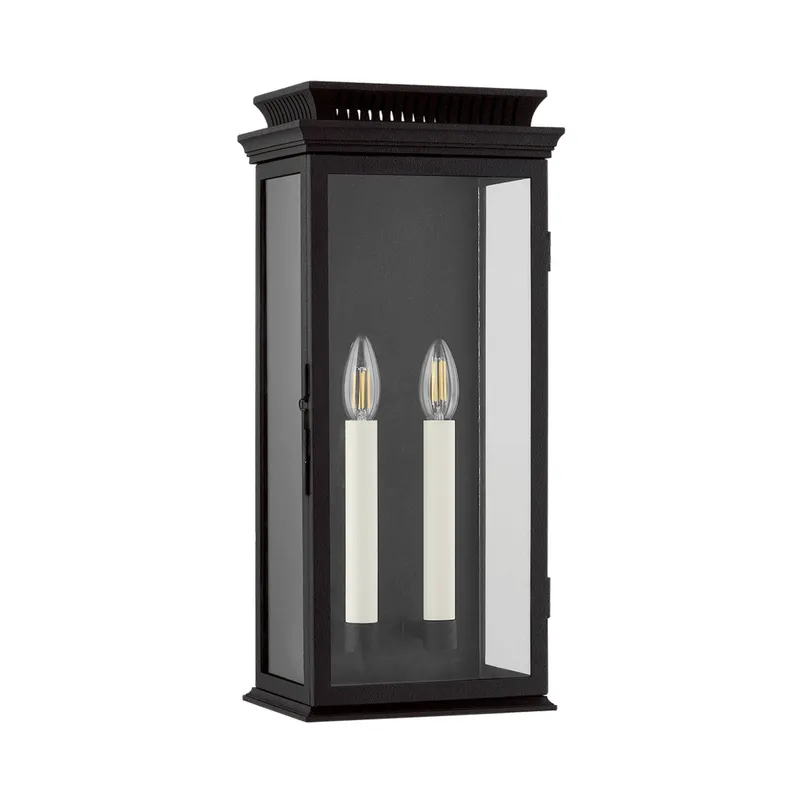 Louie 2-Light Exterior Wall Sconce in Forged Iron 9W x 19.75H