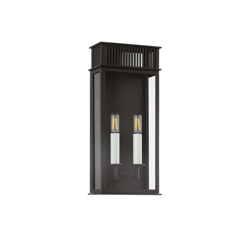 Gridley 2-Light Exterior Wall Sconce in Texture Black 7.75W x 17.5H