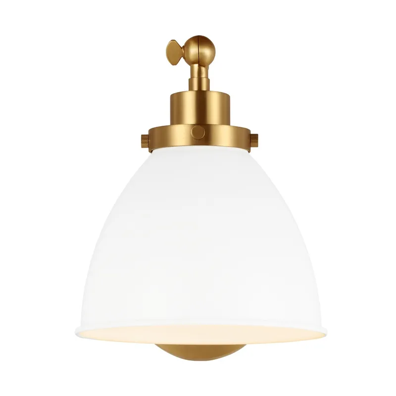 Chapman & Myers Wellfleet Single Arm Dome Task Sconce in Matte White and Burnished Brass