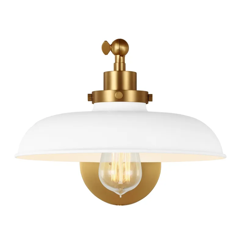 Chapman & Myers Wellfleet Single Arm Wide Task Sconce in Matte White and Burnished Brass