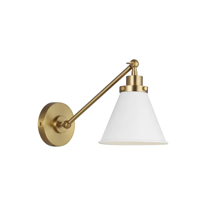 Chapman & Myers Wellfleet Single Arm Cone Task Sconce in Matte White and Burnished Brass