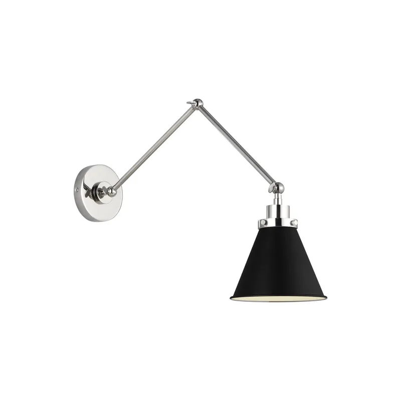Chapman & Myers Wellfleet Double Arm Cone Task Sconce in Midnight Black and Polished Nickel
