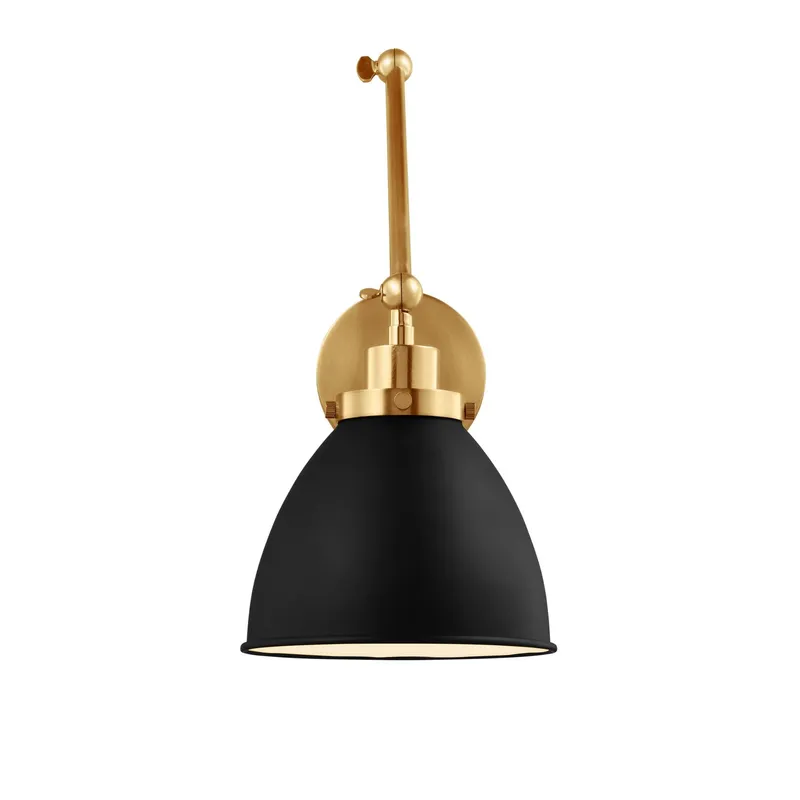Chapman & Myers Wellfleet Double Arm Dome Task Sconce in Midnight Black and Burnished Brass