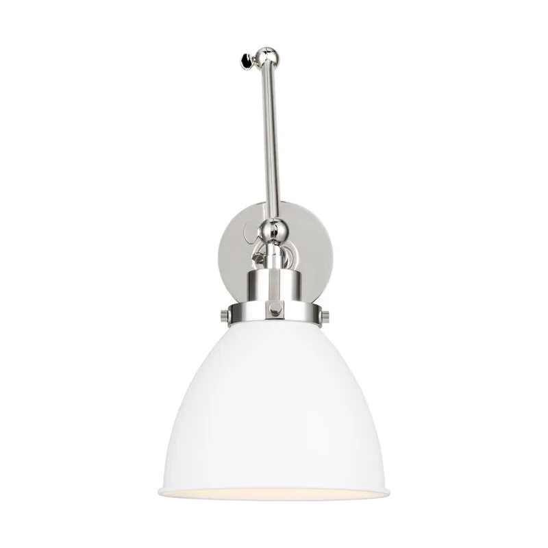 Chapman & Myers Wellfleet Double Arm Dome Task Sconce in Matte White and Polished Nickel