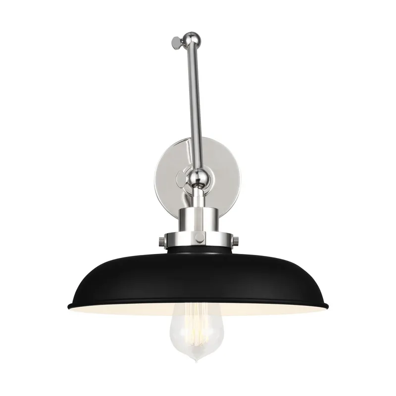 Chapman & Myers Wellfleet Double Arm Wide Task Sconce in Midnight Black and Polished Nickel