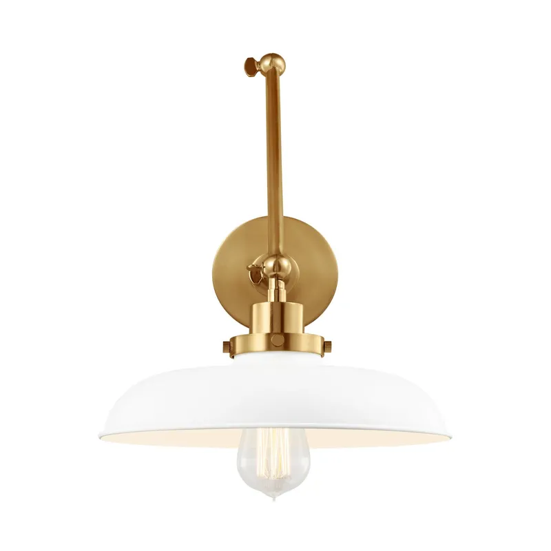 Chapman & Myers Wellfleet Double Arm Wide Task Sconce in Matte White and Burnished Brass