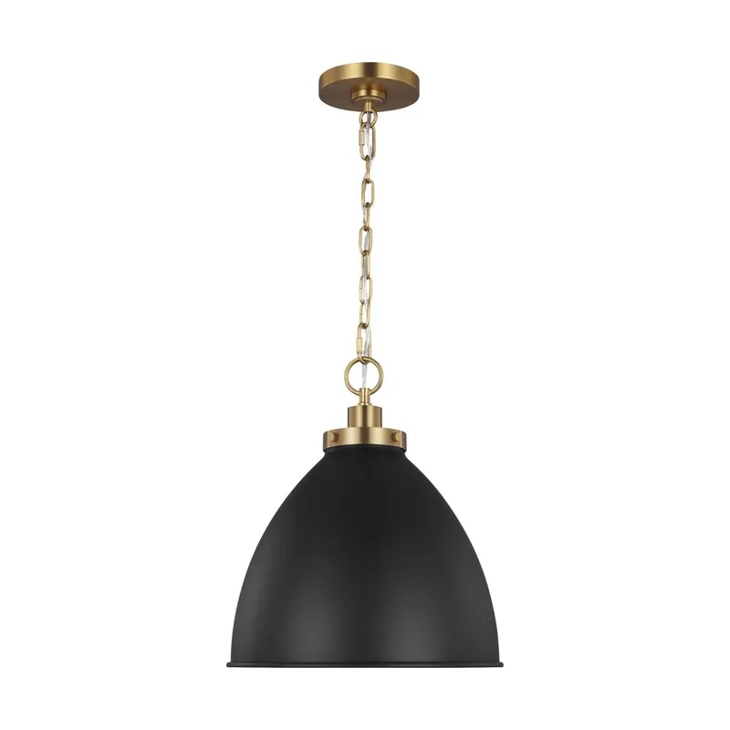 Chapman & Myers Wellfleet Medium Dome Pendant in Midnight Black and Burnished Brass