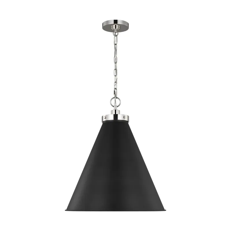 Chapman & Myers Wellfleet Large Cone Pendant in Midnight Black and Polished Nickel