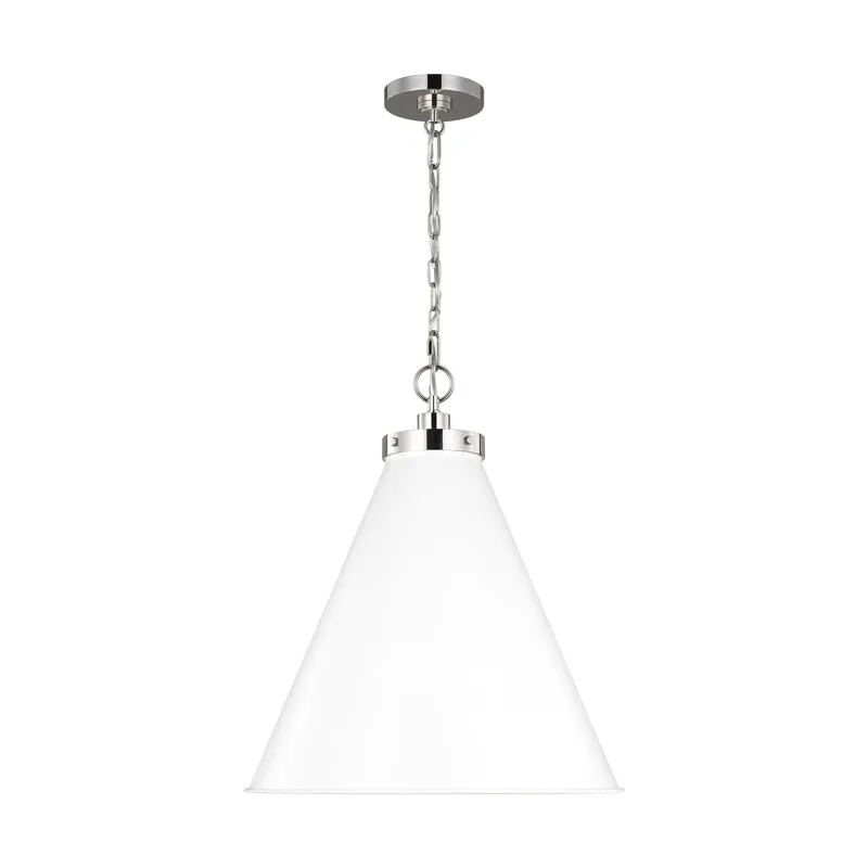 Chapman & Myers Wellfleet Large Cone Pendant in Matte White and Polished Nickel