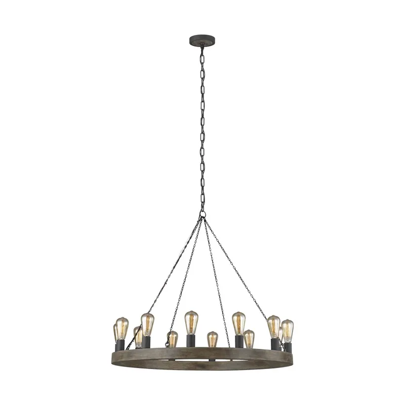 Sean Lavin Avenir Medium Chandelier in Weathered Oak Wood / Antique Forged Iron