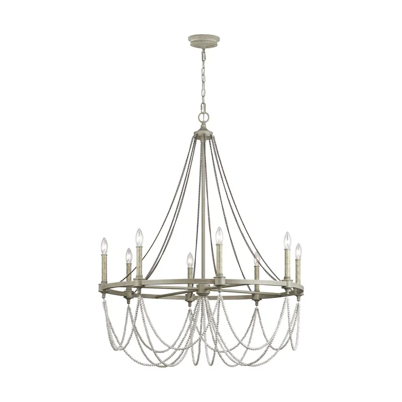 Sean Lavin Beverly Large Chandelier in French Washed Oak / Distressed White Wood