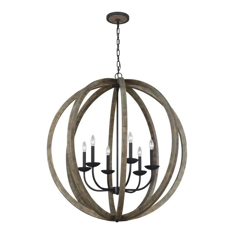 Sean Lavin Allier Large Pendant in Weathered Oak Wood / Antique Forged Iron