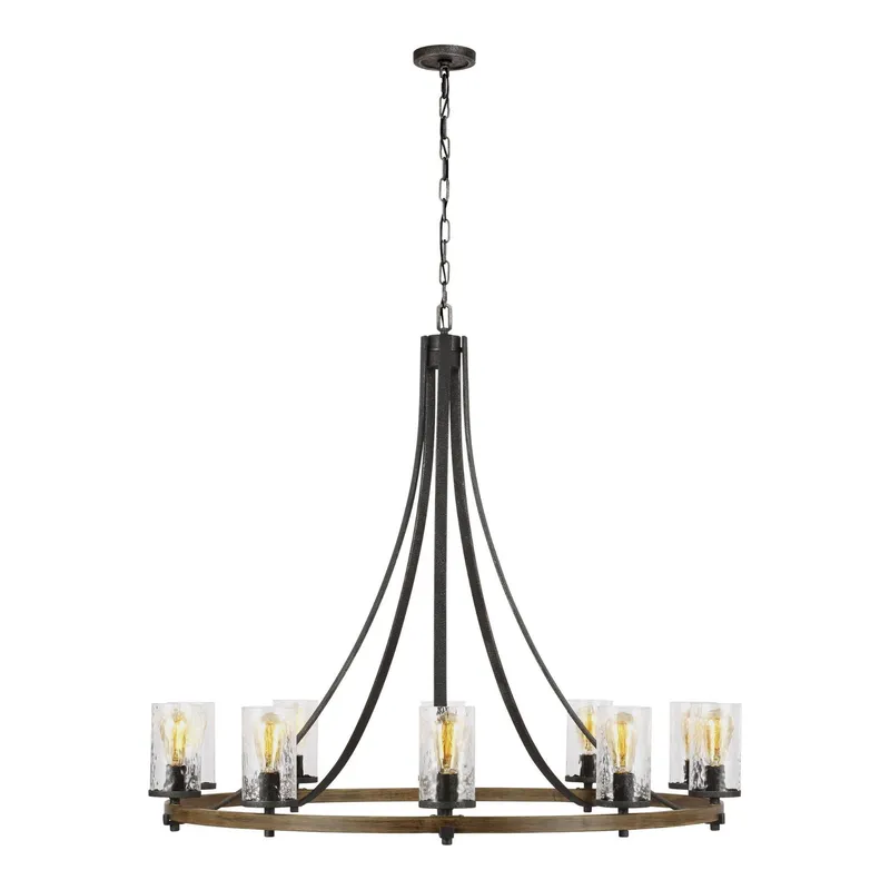 Sean Lavin Angelo Large Chandelier in Distressed Weathered Oak / Slate Grey Metal