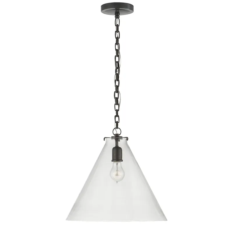 Thomas O'Brien Katie Conical Pendant in Bronze with Clear Glass Open Box