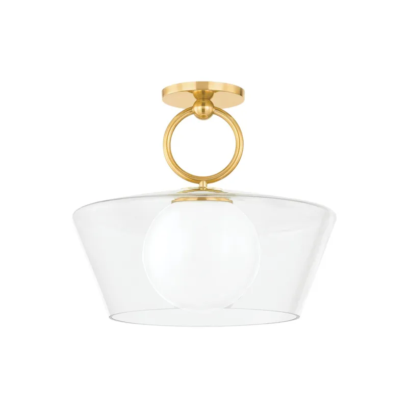 Elmsford 1-Light Semi Flush in Aged Brass 16W x 13.75H