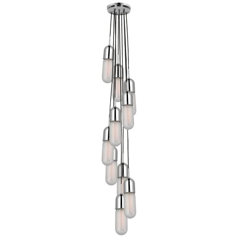 Thomas O'Brien Junio 10-Light Pendant in Polished Nickel with Frosted Glass Ceiling Light W9.5" (Configurable)